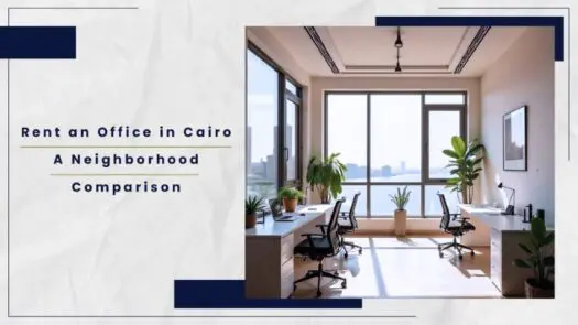 Bright office space with large windows, desks, chairs, and indoor plants overlooking a city view.