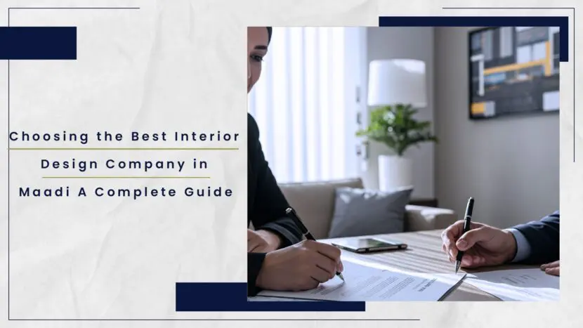 Two individuals engaged in a discussion while reviewing documents during an interior design consultation.