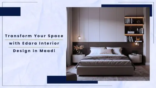 Contemporary bedroom featuring a bed, shelves, and decorative elements in a neutral color scheme.