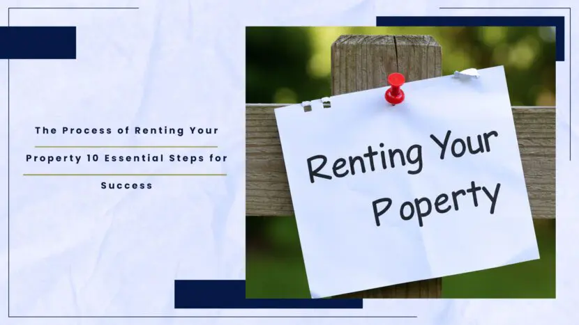 Sign on a wooden post that reads 'Renting Your Property' with a red pushpin holding it in place.