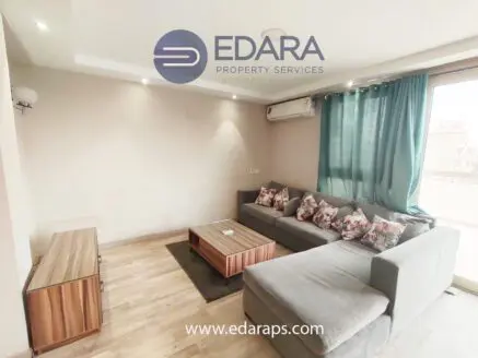 Contemporary living room featuring a gray sofa with decorative pillows and a wooden coffee table.