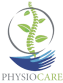 Logo of PHYSIOCARE featuring a stylized spine and leaves within a circular design.
