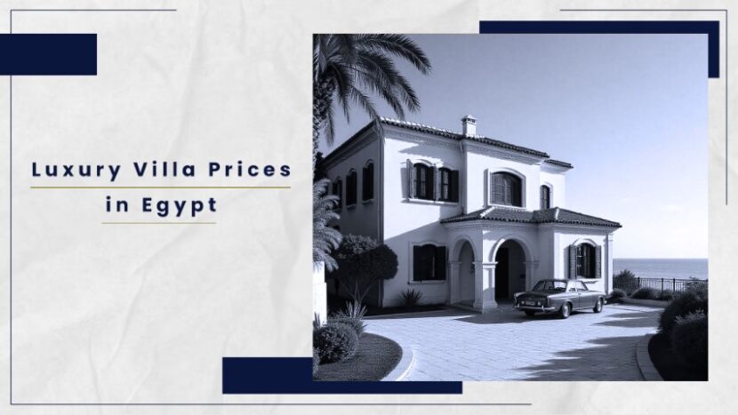Exterior view of a luxury villa in Egypt with a classic architectural style and a parked car.