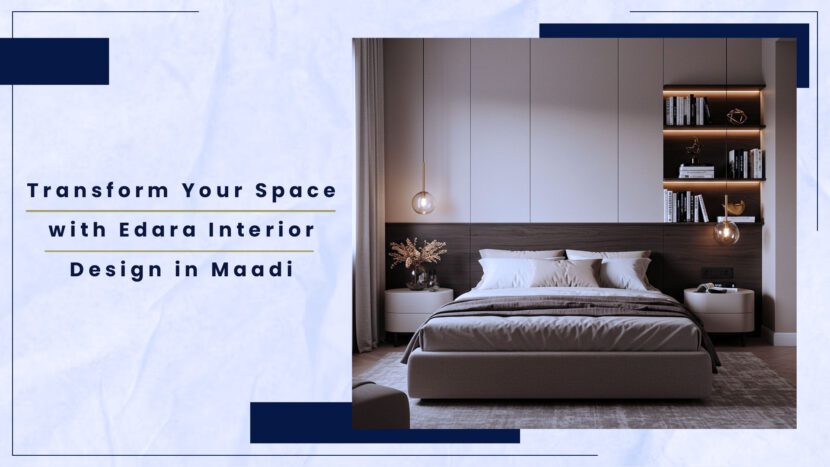 Contemporary bedroom featuring a bed, shelves, and decorative elements in a neutral color scheme.